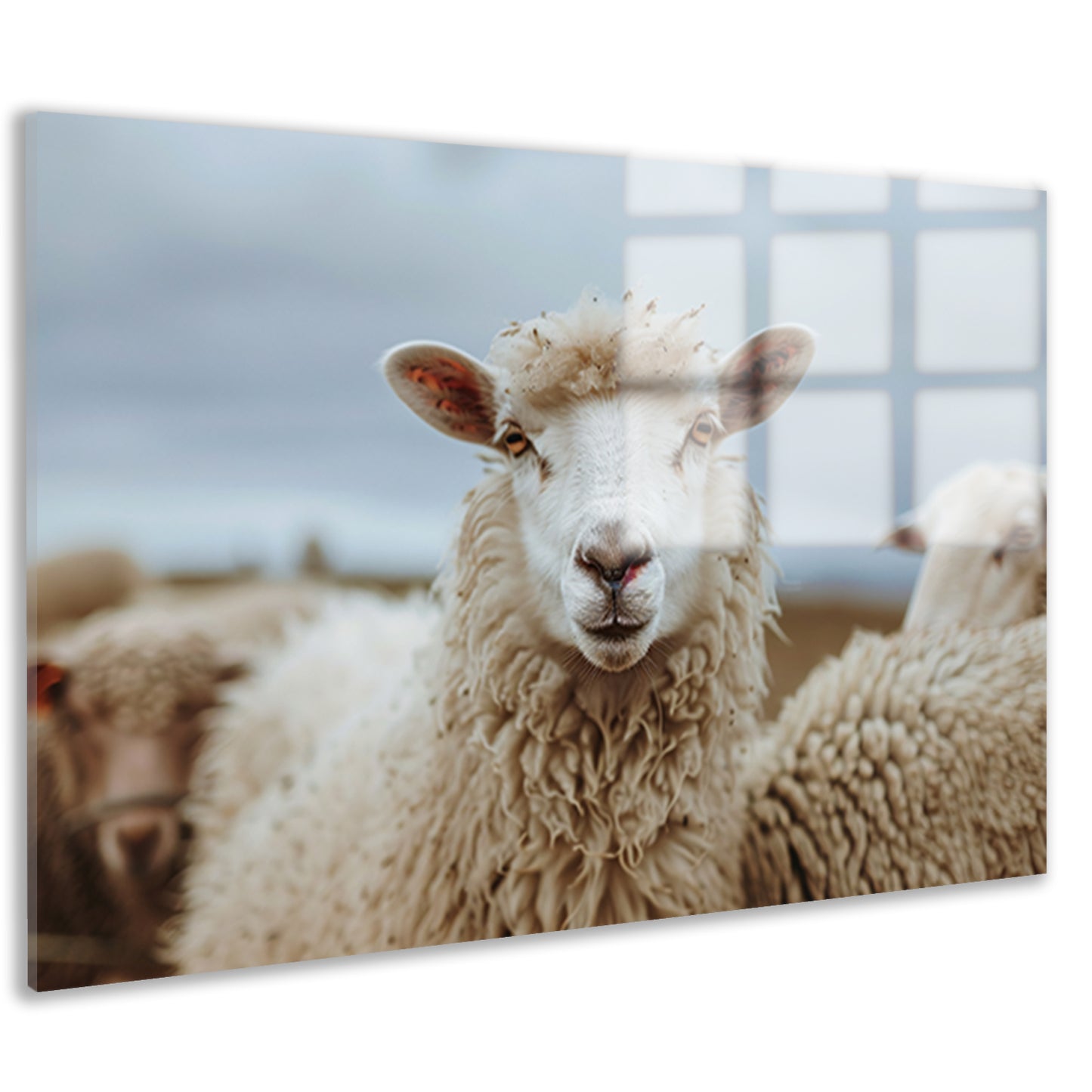 Schaap centraal in een rustige kudde acrylglas