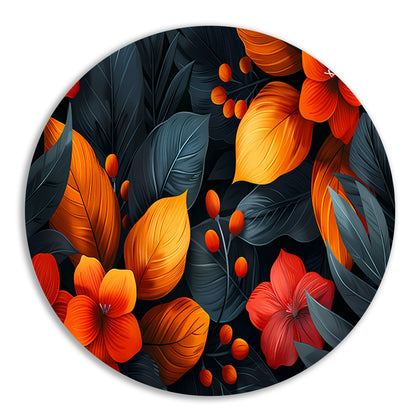 Moderne Dans van Oranje en Rode Bloemen aluminium muurcirkel