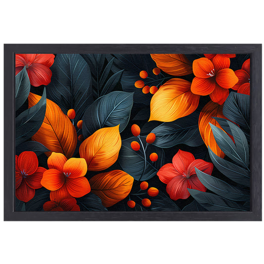 Moderne Dans van Oranje en Rode Bloemen canvas met baklijst