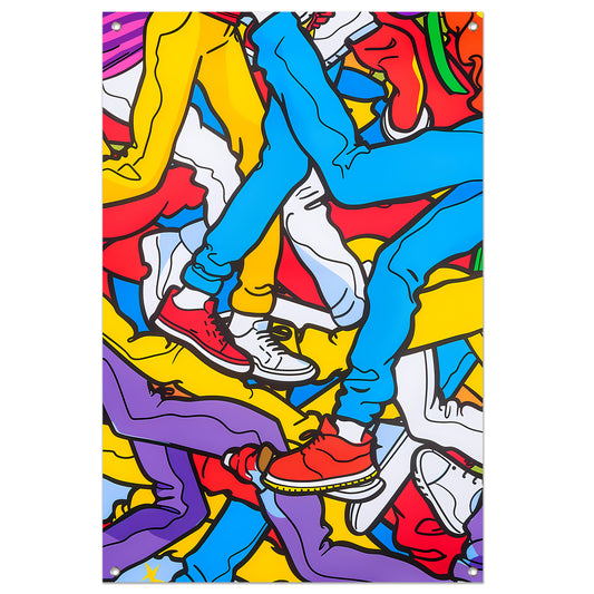 Kleurrijke benen en schoenen in abstracte stijl tuinposter