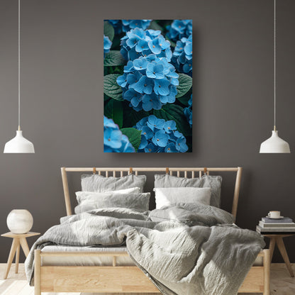 Blauwe bloemen in de tuin canvas met baklijst