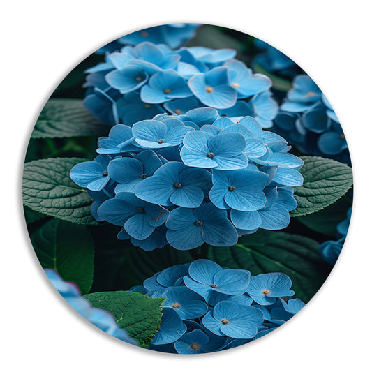 Blauwe bloemen in de tuin aluminium muurcirkel