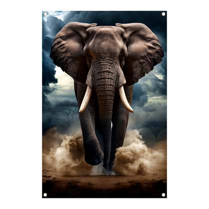 Olifant doorstaat woeste storm tuinposter