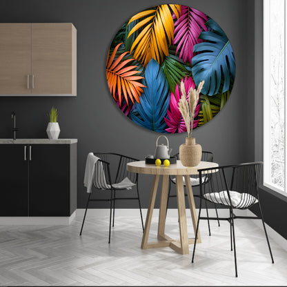 Groene junglebladeren aluminium muurcirkel