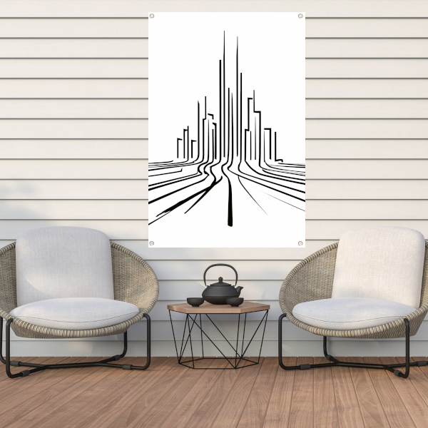 Minimalistische stadslijnen in zwart-wit tuinposter