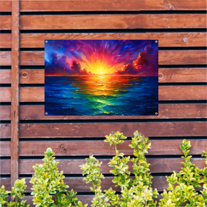 Kleurrijke zonsondergang boven kalme zee tuinposter
