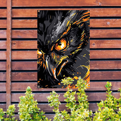 Dynamisch abstract portret van een uil tuinposter