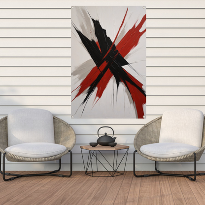 Abstracte Dynamiek in Zwart en Rood tuinposter