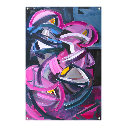 Dynamisch abstract schilderij met levendige kleuren tuinposter