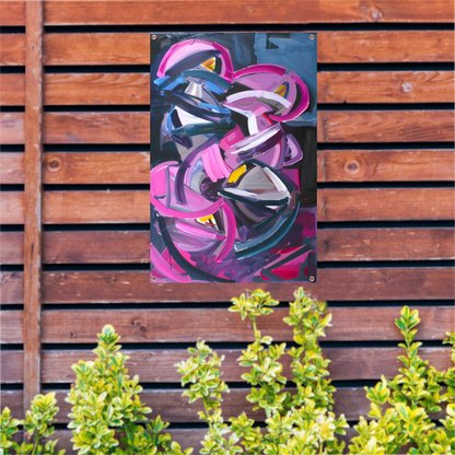 Dynamisch abstract schilderij met levendige kleuren tuinposter