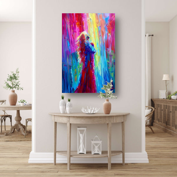 Kleurrijke abstracte papegaai in levendige tinten poster
