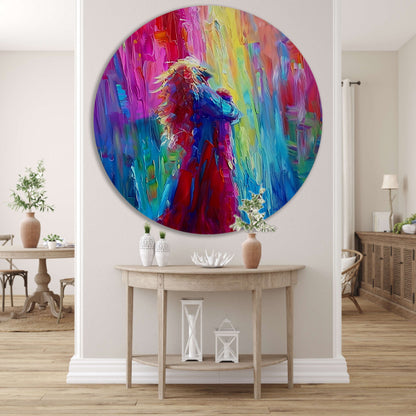 Kleurrijke abstracte papegaai in levendige tinten aluminium muurcirkel