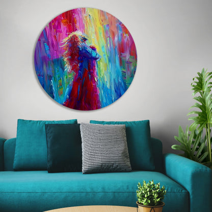 Kleurrijke abstracte papegaai in levendige tinten aluminium muurcirkel