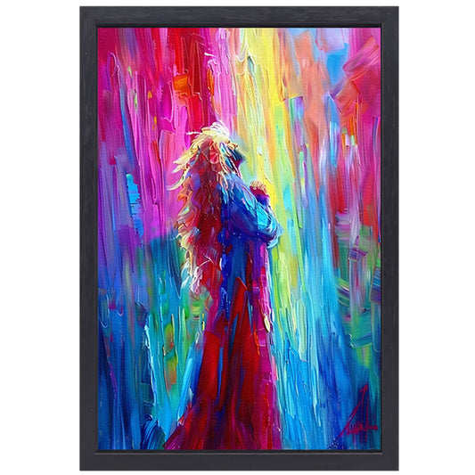 Kleurrijke abstracte papegaai in levendige tinten canvas met baklijst
