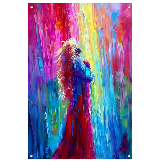 Kleurrijke abstracte papegaai in levendige tinten tuinposter