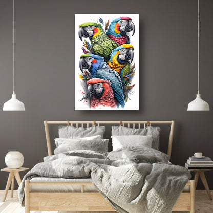 Abstracte lijnencompositie in primaire kleuren canvas met baklijst