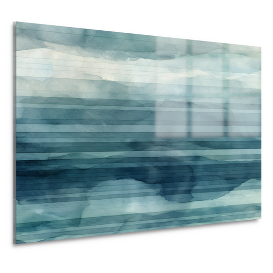 Aquarel landschap met blauwe lucht en witte wolken acrylglas