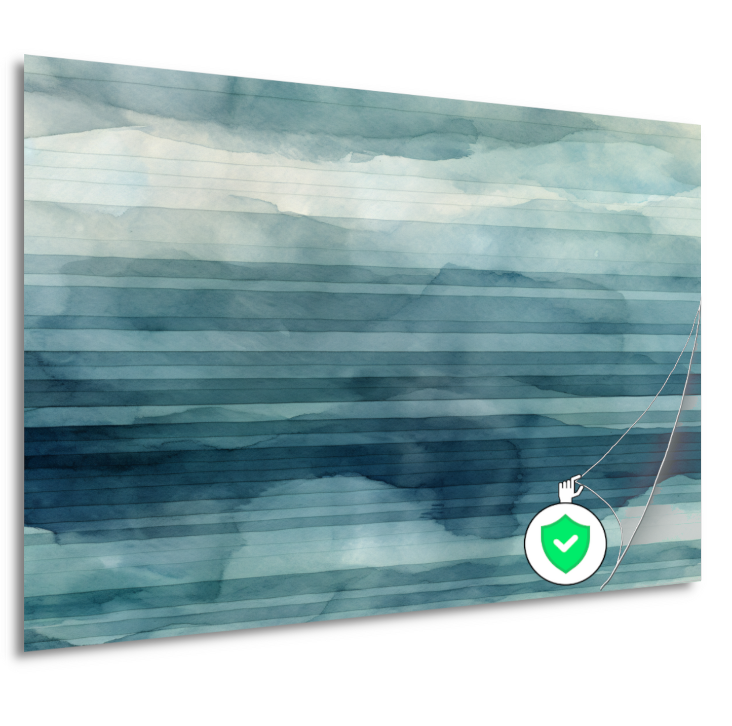 Aquarel landschap met blauwe lucht en witte wolken poster