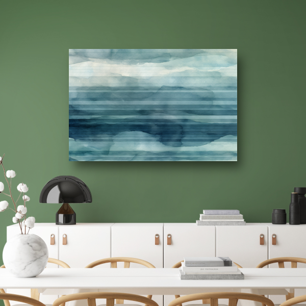 Aquarel landschap met blauwe lucht en witte wolken canvas met baklijst