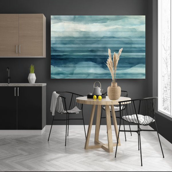 Aquarel landschap met blauwe lucht en witte wolken poster