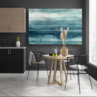 Aquarel landschap met blauwe lucht en witte wolken poster
