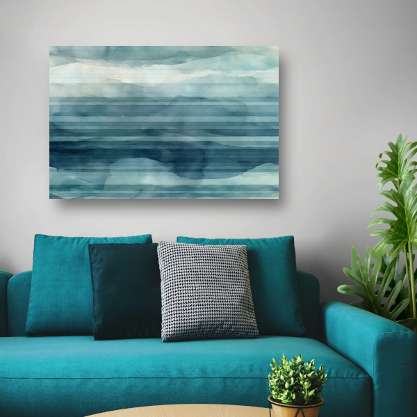 Aquarel landschap met blauwe lucht en witte wolken poster