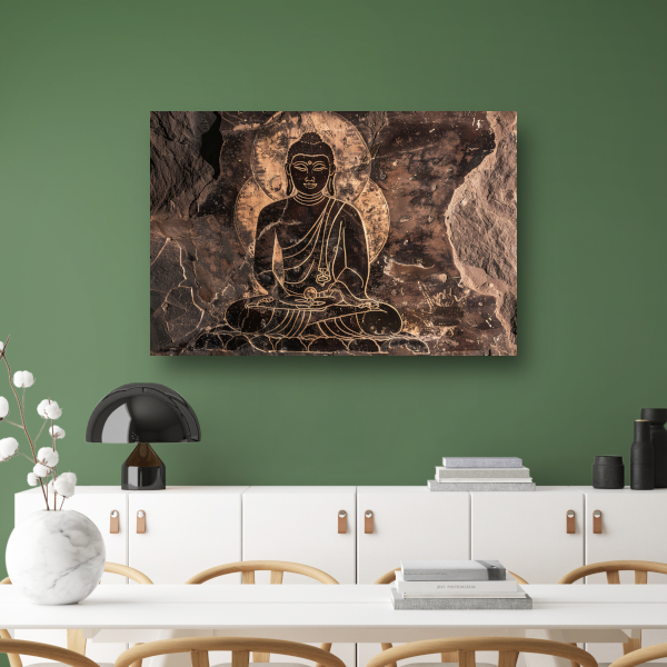 Serene Boeddha rotstekening in sepia canvas