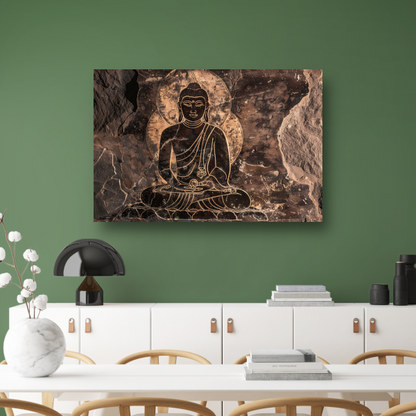 Serene Boeddha rotstekening in sepia canvas