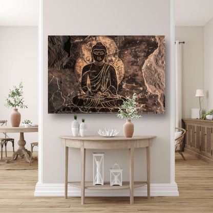 Serene Boeddha rotstekening in sepia canvas