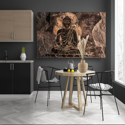 Serene Boeddha rotstekening in sepia canvas