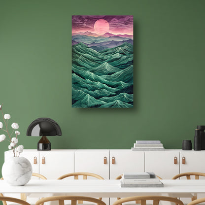 Surrealistisch landschap met bergen en zon canvas