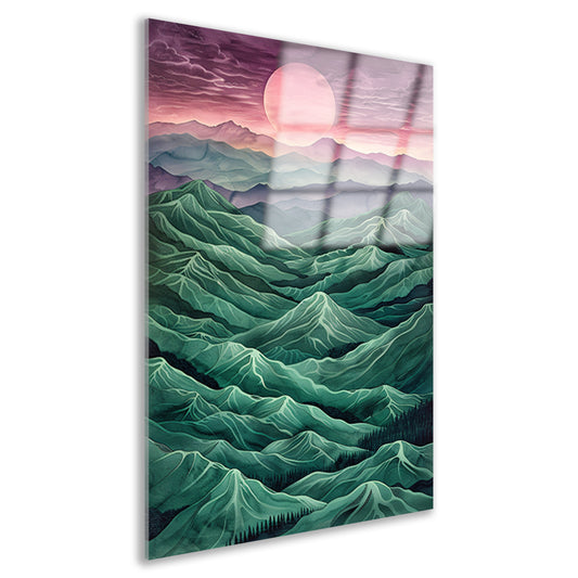 Surrealistisch landschap met bergen en zon acrylglas