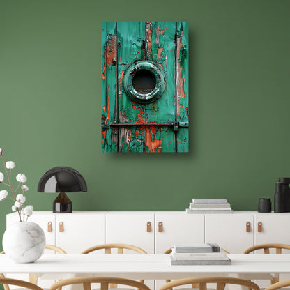 Verweerd Raam in Afbladderende Groene Verf poster