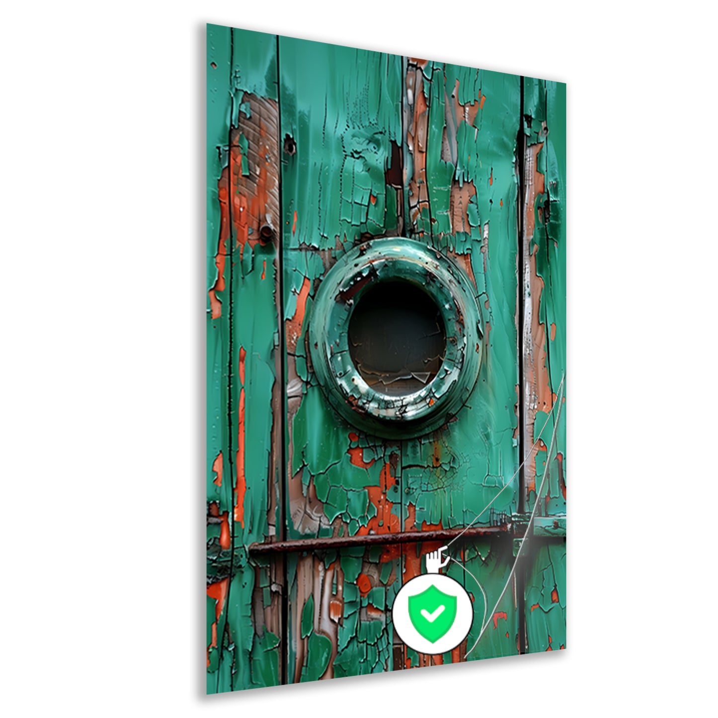 Verweerd Raam in Afbladderende Groene Verf poster