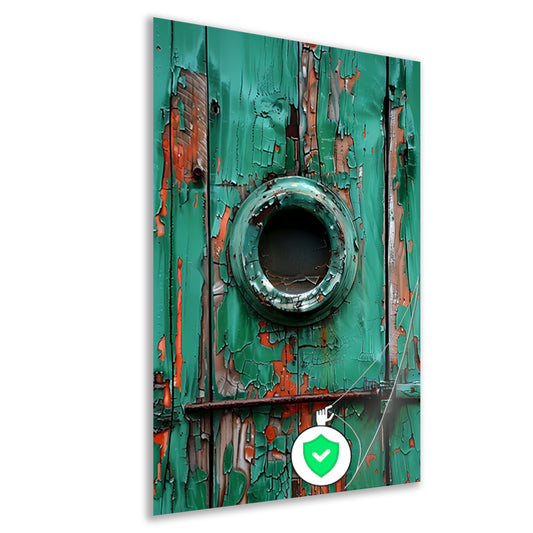 Verweerd Raam in Afbladderende Groene Verf poster