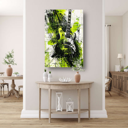 Abstracte gitaar kunst met levendige spatten acrylglas