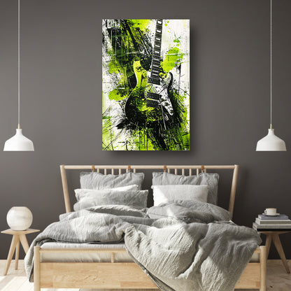 Abstracte gitaar kunst met levendige spatten acrylglas