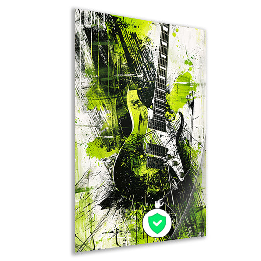 Abstracte gitaar kunst met levendige spatten poster