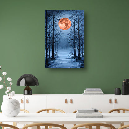 Rode maan boven besneeuwd winters bos canvas