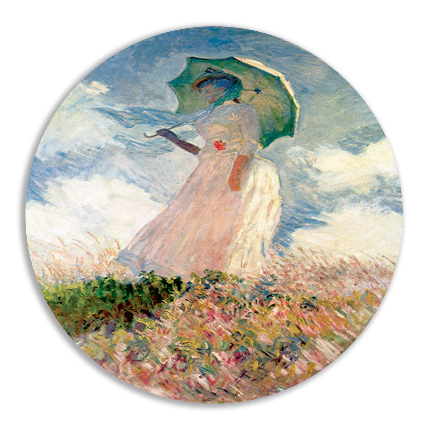 Vrouw met parasol - Claude Monet aluminium muurcirkel