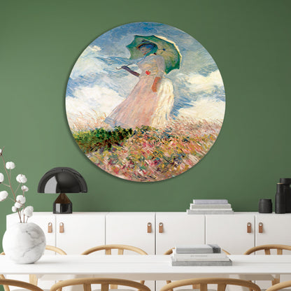 Vrouw met parasol - Claude Monet aluminium muurcirkel