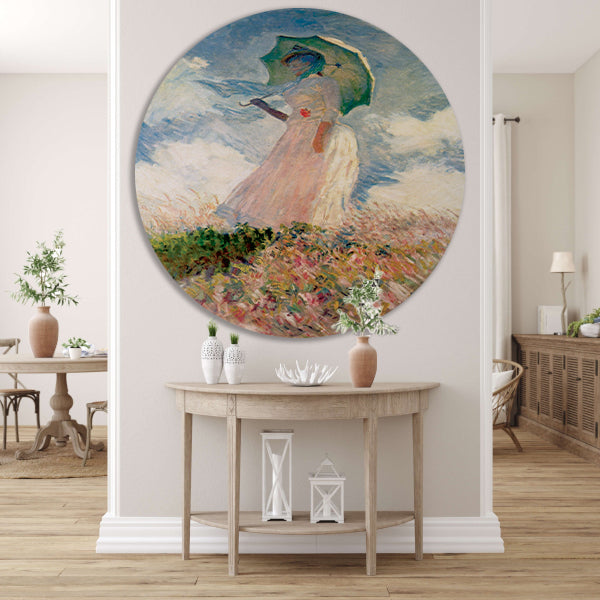 Vrouw met parasol - Claude Monet aluminium muurcirkel