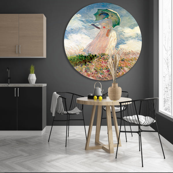 Vrouw met parasol - Claude Monet aluminium muurcirkel