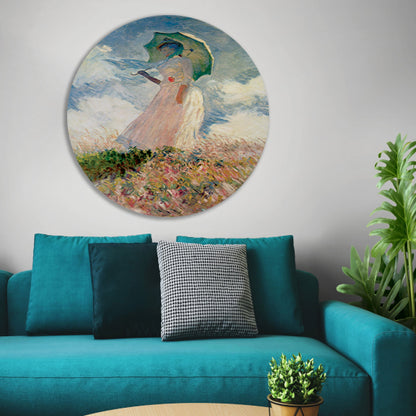 Vrouw met parasol - Claude Monet aluminium muurcirkel
