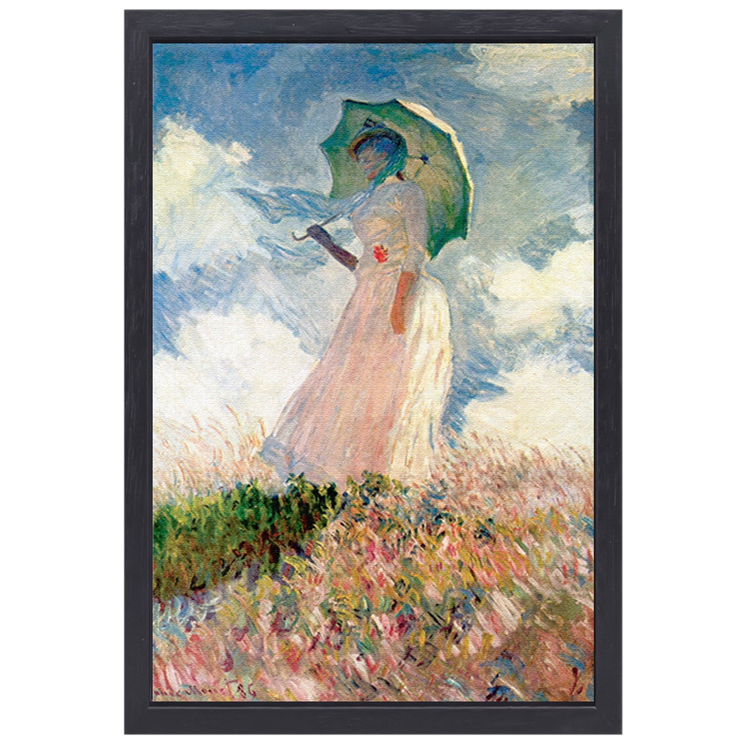 Vrouw met parasol - Claude Monet canvas met baklijst