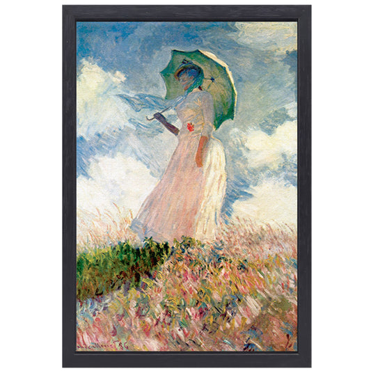 Vrouw met parasol - Claude Monet canvas met baklijst