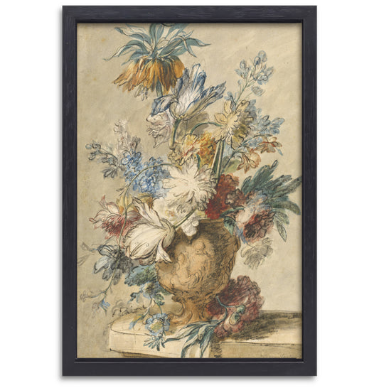 Boeket lentebloemen in een terracotta vaas - Jan van Huysum canvas met baklijst