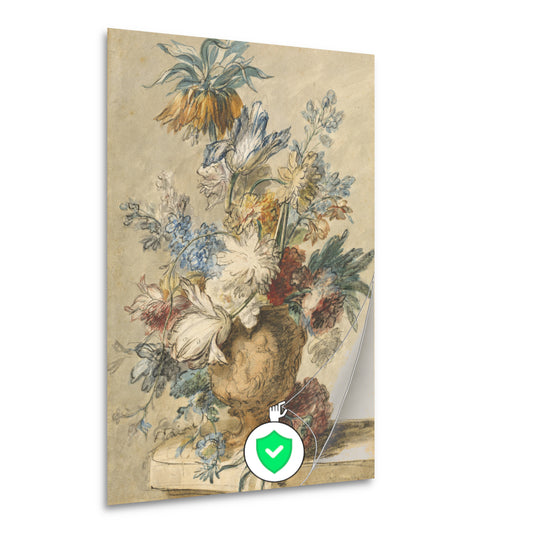 Boeket lentebloemen in een terracotta vaas - Jan van Huysum poster
