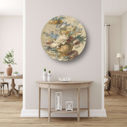 Boeket lentebloemen in een terracotta vaas - Jan van Huysum aluminium muurcirkel