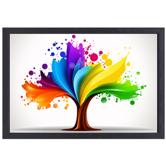 Abstracte Kleurenboom in Spetterend Design canvas met baklijst